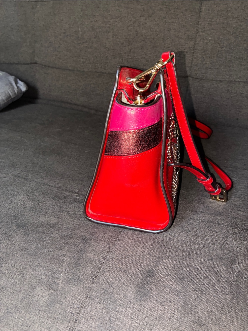 Michael Kors Red Selma embellished Crossbody with Gold & Pink Embellishments - Picture 7 of 15